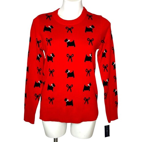 New KAREN SCOTT Women's Scotty Dog Crewneck Sweater Ravishing Red Size Small - Picture 2 of 8